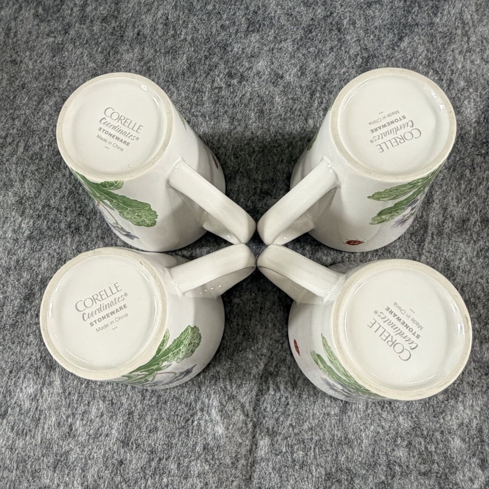 Corelle Coordinates Stoneware Mugs Cups Camellia Floral Ladybug Dragonfly Set 4 - Picture 5 of 7